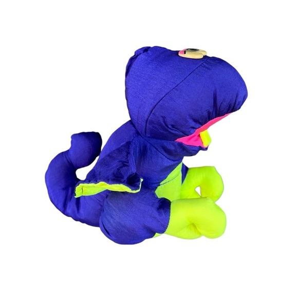 Vintage Fisher-Price Puffalump Dino Roar Plush Nylon Squeaky Toy Neon Bright GUC - Picture 3 of 14